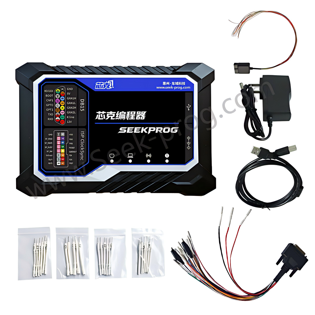 SeekProg Chip Programmer – Supports over 15,000 chips and JTAG/SPI/I2C/BDM/SWD protocols, ideal for automotive ECU tuning, programming, immobilizer key matching and fault repair .Supports chips, ECU, dashboard, airbag, body control, battery and TCU