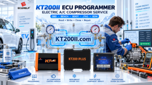 Automotive technician troubleshooting ECU programming communication failure in workshop