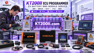 Automotive technician checking ECU checksum during ECU programming process