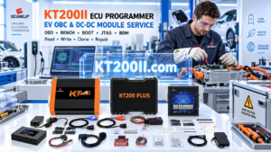 Technician checking ECU identification information before ECU programming operation