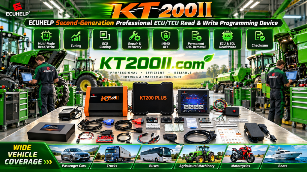 Automotive technician completing an ECU programming service record beside a diagnostic workstation