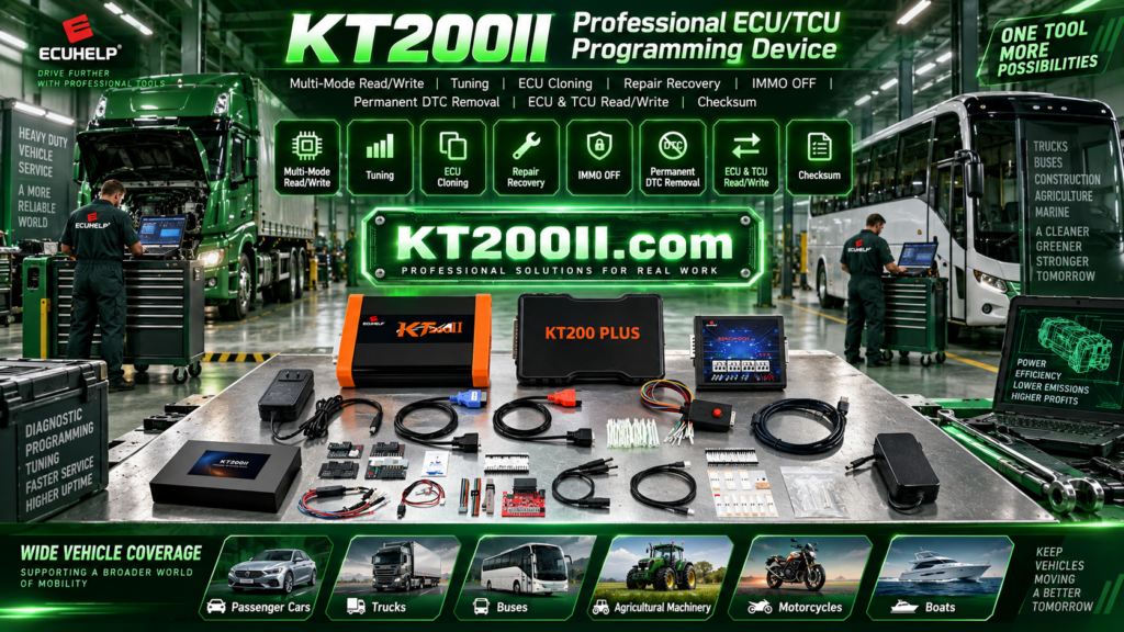 Automotive technician working at an ergonomic ECU programming workstation