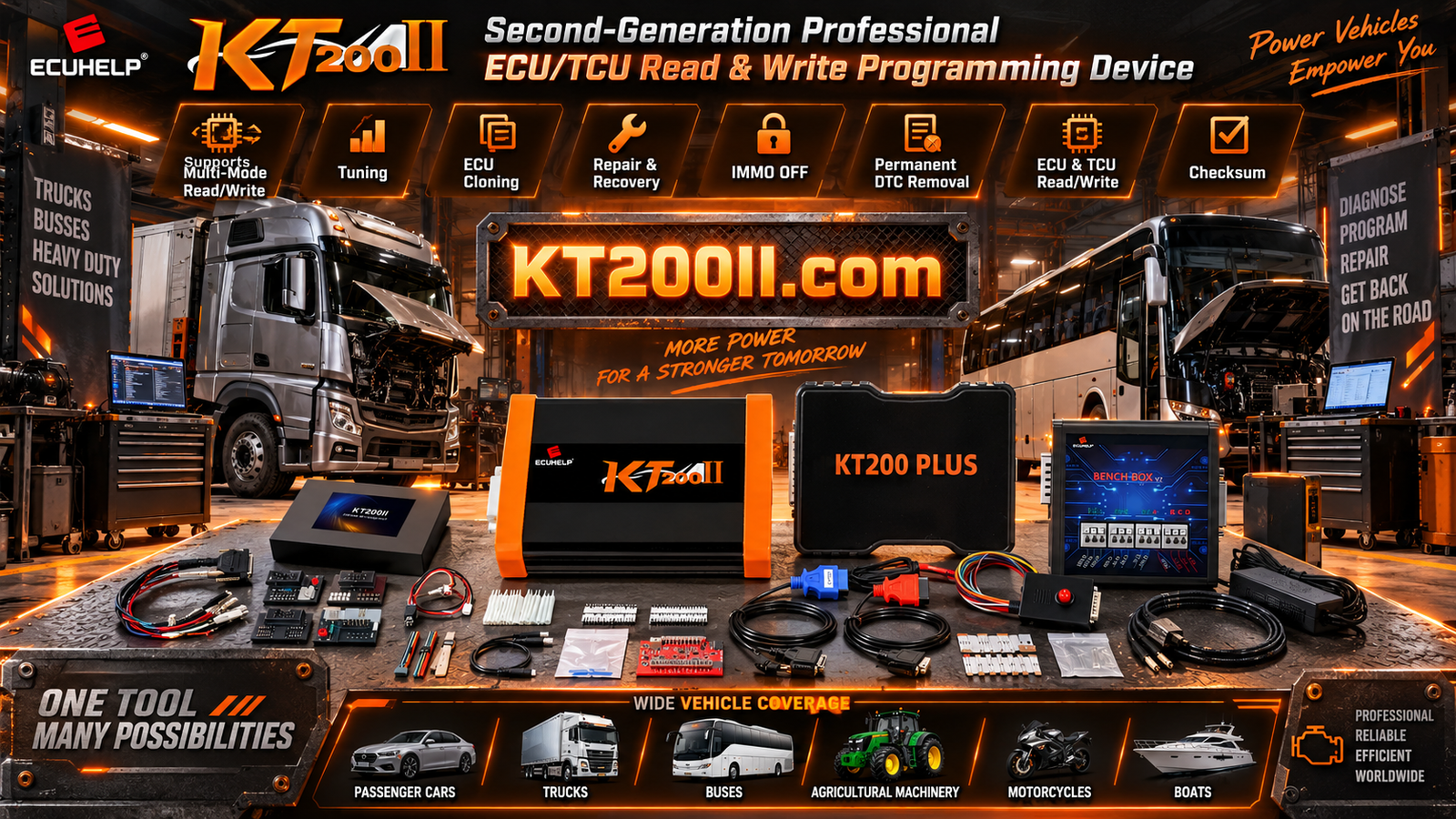 Fleet maintenance technician organizing ECU programming records for multiple commercial vehicles