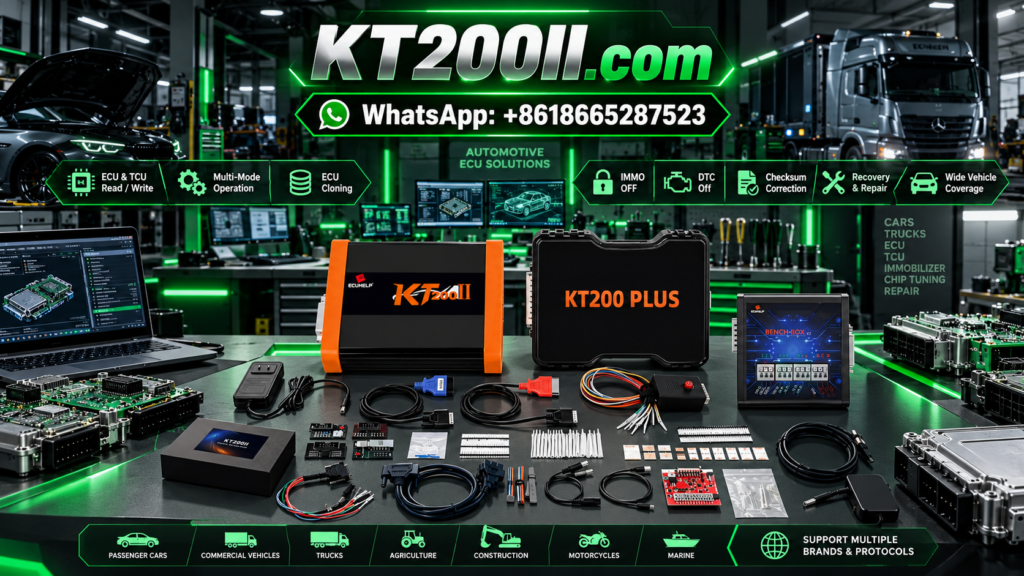 Automotive transmission control unit TCU circuit board with microcontroller and memory chips on a professional electronics repair workbench