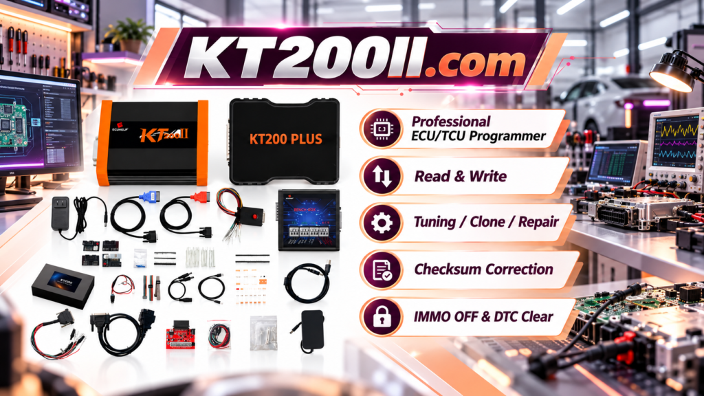 ECU programming bench setup with CAN communication and vehicle control unit testing